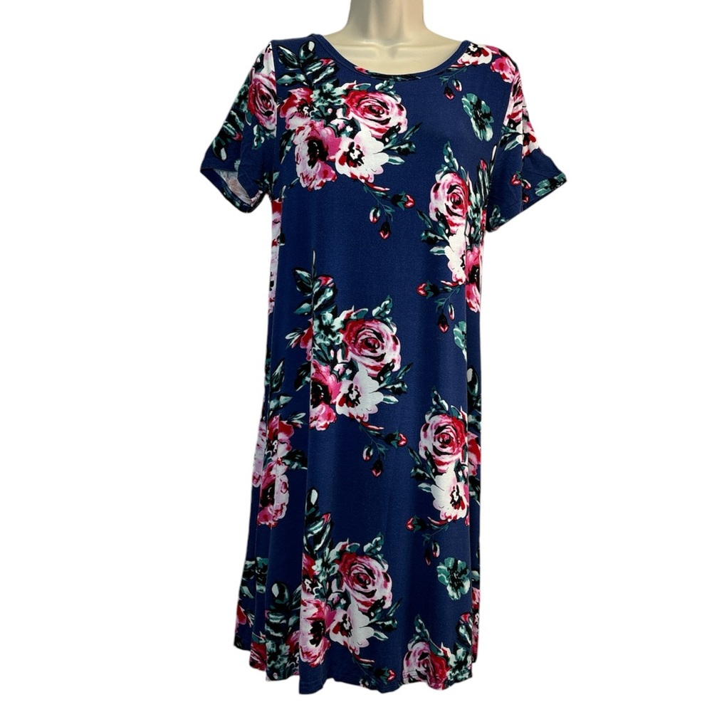 POPYOUNG Women Casual Crewneck Short Sleeve Pockets Swing T-Shirt Dress Size XL